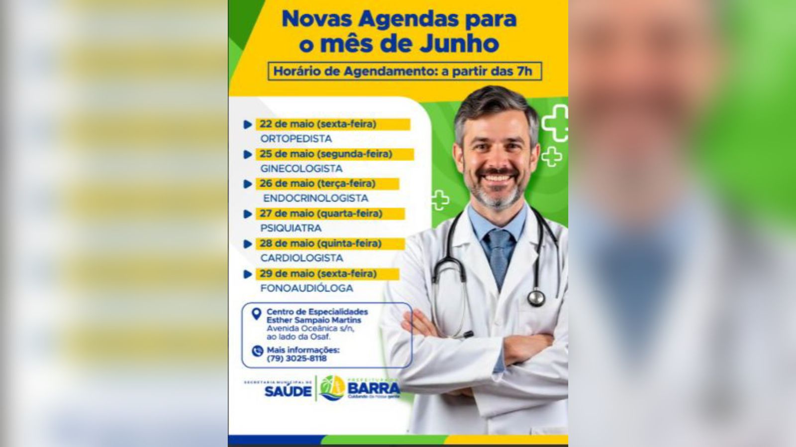 Prefeitura divulga calendário de agendamento para consultas especializadas no mês de junho