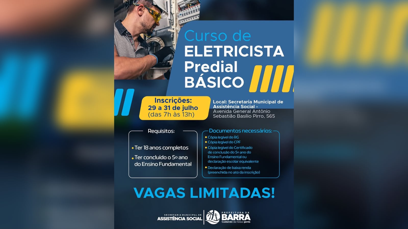 Barra dos Coqueiros abre inscrições para curso gratuito de Eletricista Predial em parceria com o SENAI
