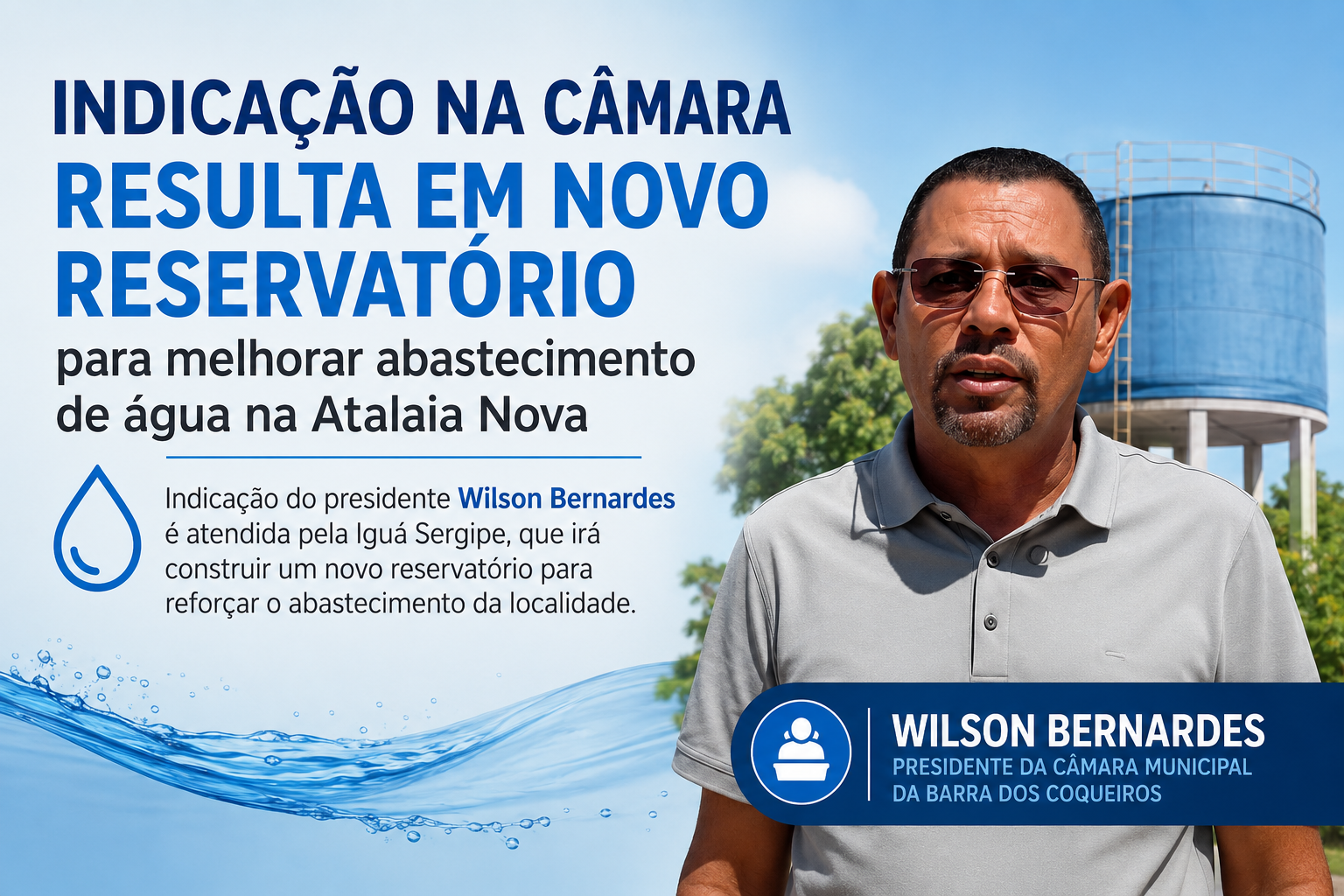 Indicação na Câmara resulta em novo reservatório para melhorar abastecimento de água na Atalaia Nova