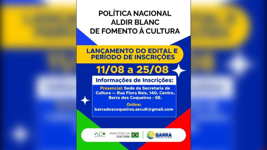 Prefeitura lança edital para fomento de projetos culturais da Barra dos Coqueiros com recursos da Lei Aldir Blanc
