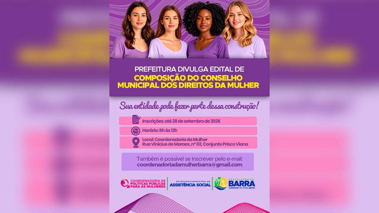 Prefeitura da Barra dos Coqueiros realiza inscrições para composição do Conselho Municipal dos Direitos da Mulher