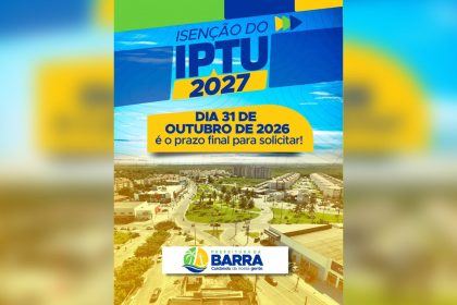 Prazo para solicitar isenção do IPTU 2027 termina no dia 31 de outubro na Barra dos Coqueiros