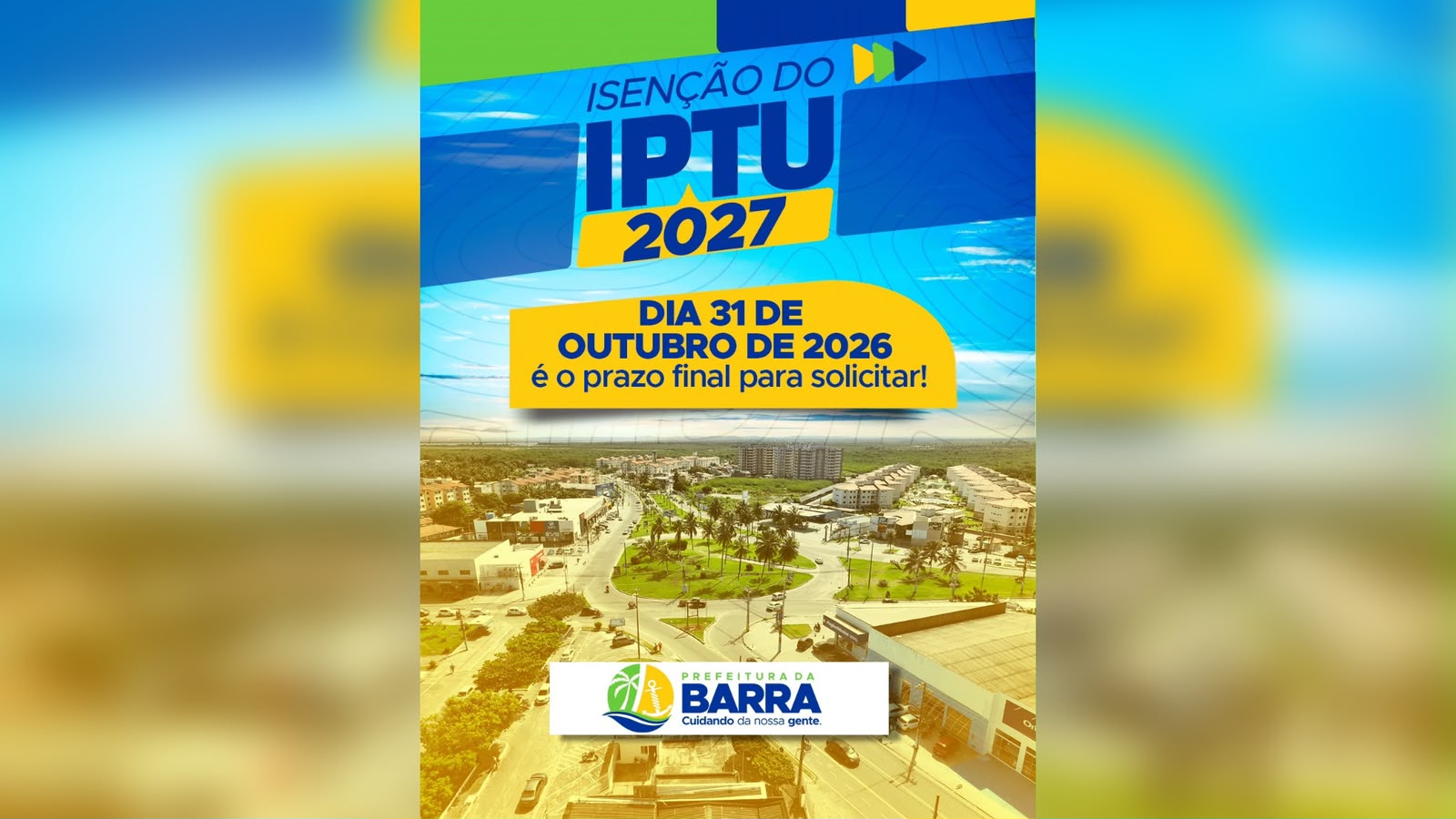 Prazo para solicitar isenção do IPTU 2027 termina no dia 31 de outubro na Barra dos Coqueiros