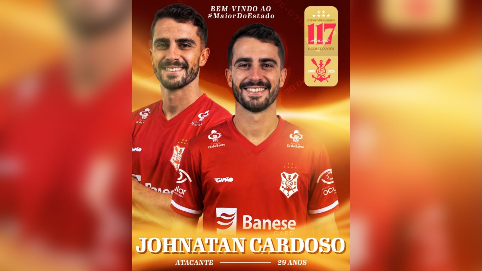 Sergipe anuncia a contratação do atacante Johnatan Cardoso para a temporada